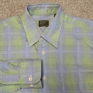 Gitman Bros Shirt Mens M Blue Green Plaid Check Button Front Long Sleeve USA